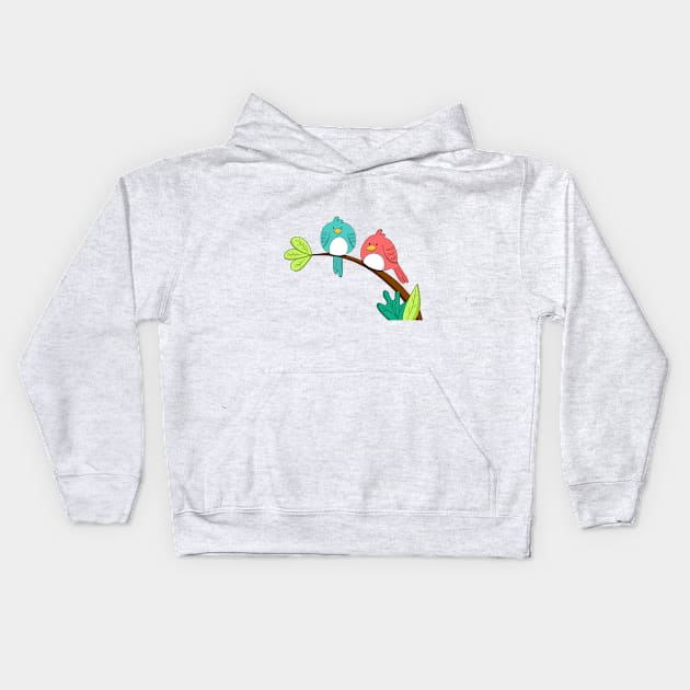 Lovely Bird Branch Hand Drawn Kids Hoodie by Mako Design 